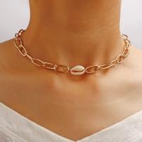 Zinc Alloy Choker Necklace, with Shell, plated, fashion jewelry & for woman, golden, 379mm .92 Inch 