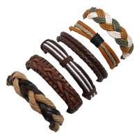 Linen Bracelet Set, with Faux Leather & Waxed Cotton Cord & PU Leather, 6 pieces & Adjustable & Unisex, 180mm 
