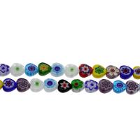 Millefiori Lampwork Perle, flacher Herz, gemischtes Muster & verschiedene Größen vorhanden, Bohrung:ca. 0.5mm, verkauft von Strang