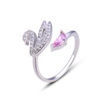925 Sterling Silver Cuff Finger Ring, Swan, plated, micro pave cubic zirconia & for woman 1.7mm, US Ring 