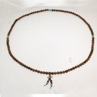 108 Mala Beads, Wenge, with Elastic Thread & Synthetic Turquoise & Zinc Alloy, antique silver color plated, Buddhist jewelry &  
