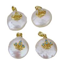 Cultured Freshwater Pearl Brass Pendant, with Freshwater Pearl, Crown, gold color plated, fashion jewelry & micro pave cubic zirconia, 14-15.5x19-20.5x9-9.5mm Approx 