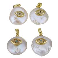 Cultured Freshwater Pearl Brass Pendant, with Freshwater Pearl, Eye, gold color plated, fashion jewelry & micro pave cubic zirconia, 14-15x18.5-21x8.5-9.5mm Approx 