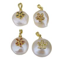Cultured Freshwater Pearl Brass Pendant, with Freshwater Pearl, gold color plated, fashion jewelry & micro pave cubic zirconia, 14-15x19-20x8-10mm Approx 