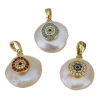 Cultured Freshwater Pearl Brass Pendant, with Freshwater Pearl, gold color plated, fashion jewelry & micro pave cubic zirconia, 14-15x18-19.5x7-9.5mm Approx 