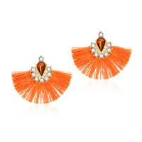 Zinc Alloy Tassel Earring, with Cotton Thread & Rhinestone, stainless steel post pin, plated, fashion jewelry & for woman, orange, 55*46mm 
