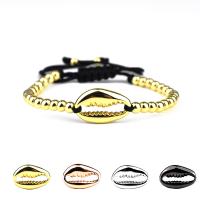 Laiton de bracelets de Woven Ball, avec corde de coton, coquille, Placage, bijoux de mode & unisexe & réglable, plus de couleurs à choisir Environ 6.3-9 pouce, Vendu par brin