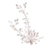 Braut Haar Blumen, Zinklegierung, mit ABS-Kunststoff-Perlen & Kristall, silberfarben plattiert, für Frau & mit Strass, weiß, 80x135mm, verkauft von PC