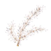 Braut Haar Blumen, Zinklegierung, mit ABS-Kunststoff-Perlen, goldfarben plattiert, für Frau & mit Strass, 130x230mm, verkauft von PC