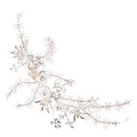 Flores Para El Pelo Novia, aleación de zinc, con Perlas de plástico ABS & Cristal, chapado en color de plata, para mujer & con diamantes de imitación, 100x240mm, Vendido por UD