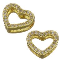 Composants de bijoux en laiton, coeur, Placage de couleur d'or, pavé de micro zircon Environ Vendu par PC