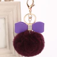 Plush Key Clasp, with PU Leather, for woman & with rhinestone 80mm 