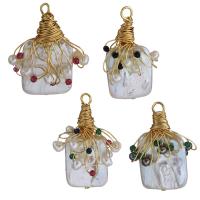 Cultured Freshwater Pearl Brass Pendant, with Freshwater Pearl, gold color plated 19-24x28.5-34x9-13mm Approx 2.5mm 