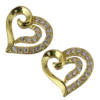 Composants de bijoux en laiton, coeur, Placage de couleur d'or, pavé de micro zircon & creux Vendu par PC