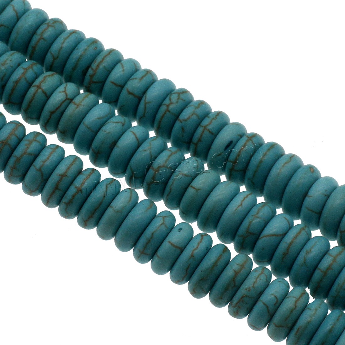 Synthetische Türkis Perlen, flache Runde, verschiedene Größen vorhanden, himmelblau, Bohrung:ca. 1mm, verkauft von Strang