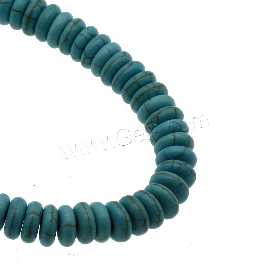 Synthetische Türkis Perlen, flache Runde, verschiedene Größen vorhanden, himmelblau, Bohrung:ca. 1mm, verkauft von Strang