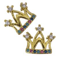 Composants de bijoux en laiton, couronne, Placage de couleur d'or, pavé de micro zircon Vendu par PC