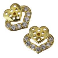 Composants de bijoux en laiton, coeur, Placage de couleur d'or, pavé de micro zircon & creux Vendu par PC