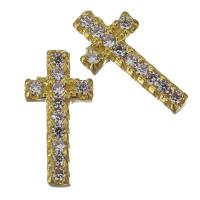 Composants de bijoux en laiton, croix, Placage de couleur d'or, pavé de micro zircon Vendu par PC