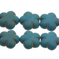 Bolas turquesas sintéticos, Turquesa sintético, Flor, Azul Celeste, 25*12mm, agujero:aproximado 1mm, aproximado 14PCs/Sarta, Vendido por Sarta