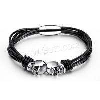 PU Leather Bracelet, with Stainless Steel, Skull, fashion jewelry & for man, black, 32mm Approx 8.26 Inch 