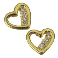 Composants de bijoux en laiton, coeur, Placage de couleur d'or, pavé de micro zircon Vendu par PC