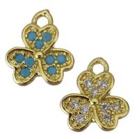 Cubic Zirconia Micro Pave Brass Pendant, Three Leaf Clover, gold color plated, fashion jewelry & micro pave cubic zirconia Approx 1mm 