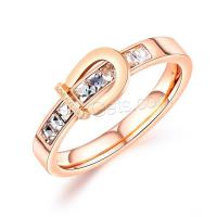 Cubic Zirconia Stainless Steel Finger Ring, with Cubic Zirconia, plated, fashion jewelry & for woman, rose gold color, 2mmuff0c3mm 