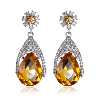 Zinc Alloy Rhinestone Drop Earring, with Crystal, plated, with plastic earnut & for woman & with rhinestone 