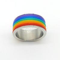Stainless Steel Finger Ring, silver color plated, Unisex multi-colored, 9mm 