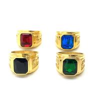 Stainless Steel Finger Ring, with Glass, ring shape, gold color plated, Unisex & faceted 16mm 