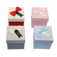 Jewelry Gift Box, Cardboard, with Cloth, Square, with ribbon bowknot decoration 100*95mm, Approx 