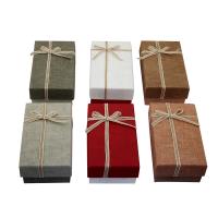 Jewelry Gift Box, Cardboard, with Linen, Rectangle, with ribbon bowknot decoration Approx 