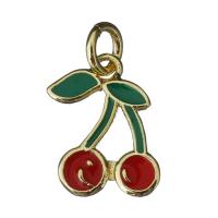 Brass Fruit Pendants, Cherry, gold color plated, fashion jewelry & enamel Approx 3mm 