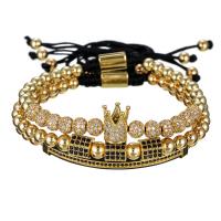 Brass Woven Ball Bracelets, with Nylon Cord, plated, three pieces & adjustable & micro pave cubic zirconia & for woman 55*7mm Approx 6.7-9.8 Inch 