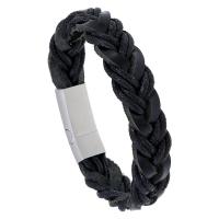Faux Leather Bracelet, with Stainless Steel, plated, fashion jewelry & Unisex, black, 16mm Approx 8.85 Inch 