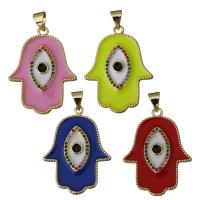 Brass Pendant, Evil Eye Hamsa, gold color plated, micro pave cubic zirconia & enamel Approx 