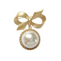 Zinklegierung Brosche, mit ABS-Kunststoff-Perlen, goldfarben plattiert, Modeschmuck & für Frau, 46*60mm, verkauft von PC