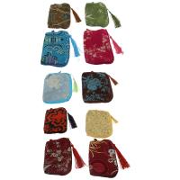 Satin Geschenk Tasche, Rechteck, mit Blumenmuster, gemischte Farben, 14.5x11x14cm, verkauft von PC