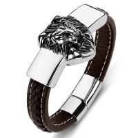 PU Leather Cord Bracelets, Titanium Steel, with PU Leather, for man 