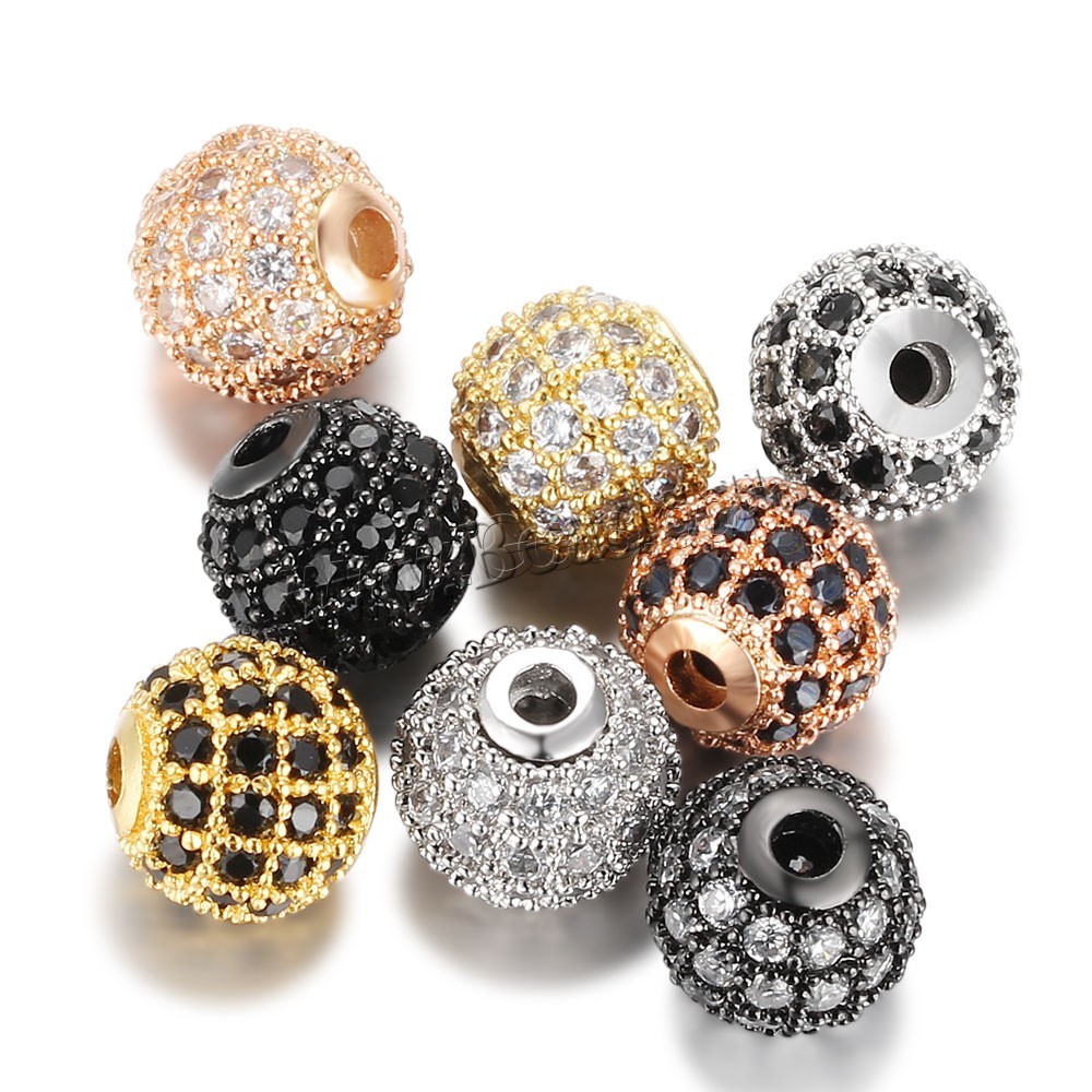 Cubic Zirconia Micro Pave Brass Beads, Round, plated, different size for choice & micro pave cubic zirconia, more colors for choice, Sold By PC
