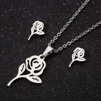 Fashion Stainless Steel Jewelry Sets, Stud Earring & necklace, Rose, plated, fashion jewelry & for woman 