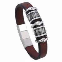 Faux Leather Bracelet, with Stainless Steel, plated, fashion jewelry & Unisex, brown, 11 Approx 8.85 Inch 