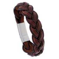Faux Leather Bracelet, with Stainless Steel, plated, fashion jewelry & Unisex, brown, 20mm Approx 8.85 Inch 