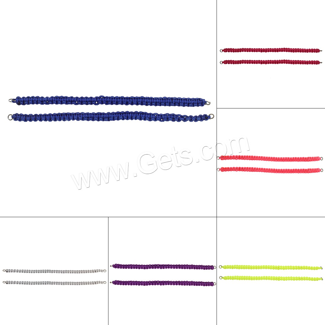 Nylon Bracelet Cord, with Brass, more colors for choice, 152*6*3mm, Hole:Approx 2.7mm, 10Strand/Lot, Sold By Lot