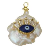 Brass Pendant, with Freshwater Pearl, Evil Eye, gold color plated, fashion jewelry & with cubic zirconia Approx 1.5mm 