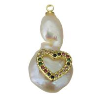 Cultured Freshwater Pearl Brass Pendant, with Freshwater Pearl, gold color plated, fashion jewelry & micro pave cubic zirconia Approx 1.5mm 