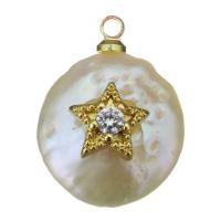 Brass Pendant, with Freshwater Pearl, gold color plated, fashion jewelry & with cubic zirconia Approx 1.5mm 