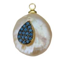 Brass Pendant, with Freshwater Pearl, gold color plated, fashion jewelry & micro pave cubic zirconia Approx 1.5mm 