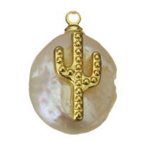 Cultured Freshwater Pearl Brass Pendant, with Freshwater Pearl, gold color plated, fashion jewelry Approx 1.5mm 